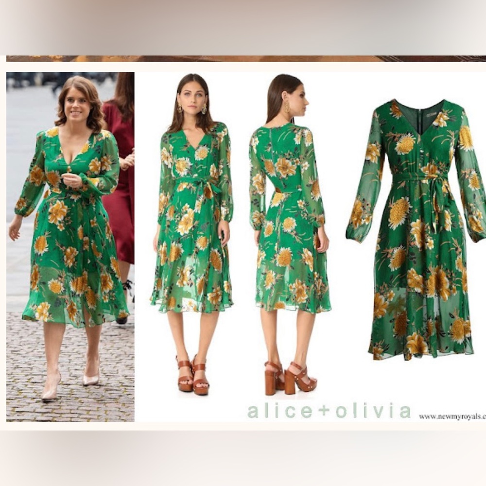 Alice and Olivia CoCo Plunging V-neck midi Dress in green yellow multi size 6 - Picture 9 of 11
